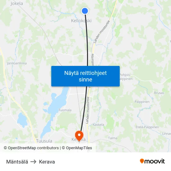 Mäntsälä to Kerava map