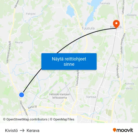 Kivistö to Kerava map
