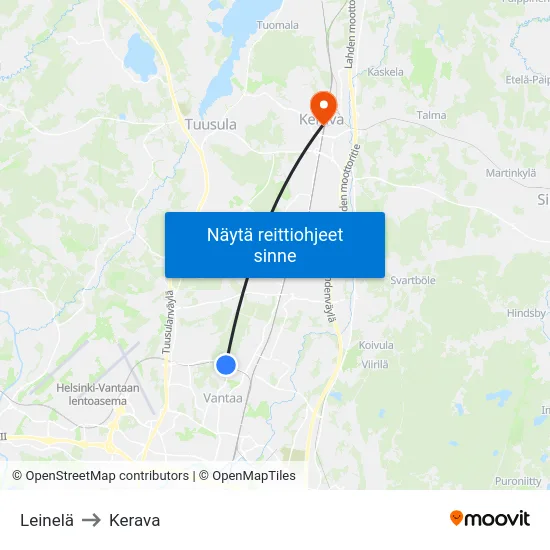 Leinelä to Kerava map