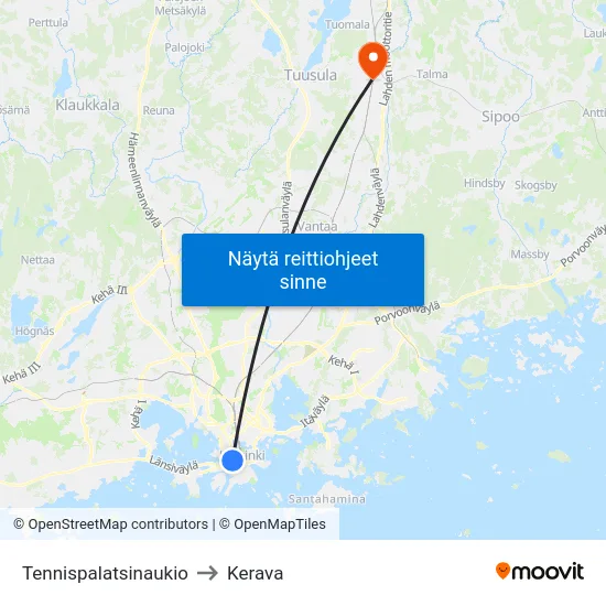 Kamppi to Kerava map