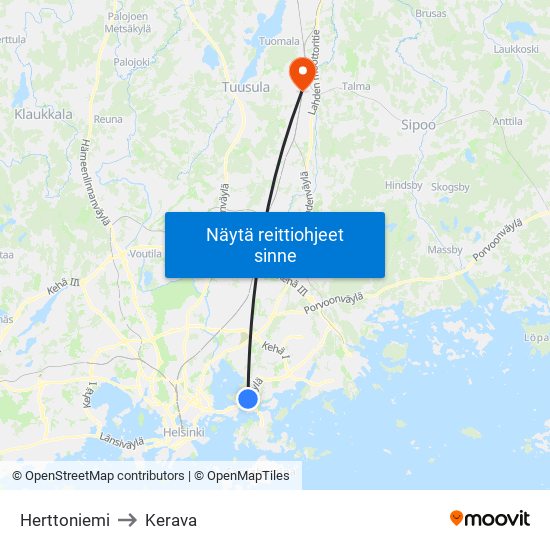 Herttoniemi to Kerava map