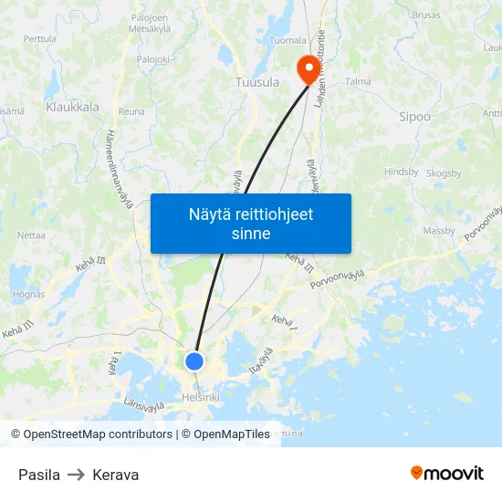 Pasila to Kerava map