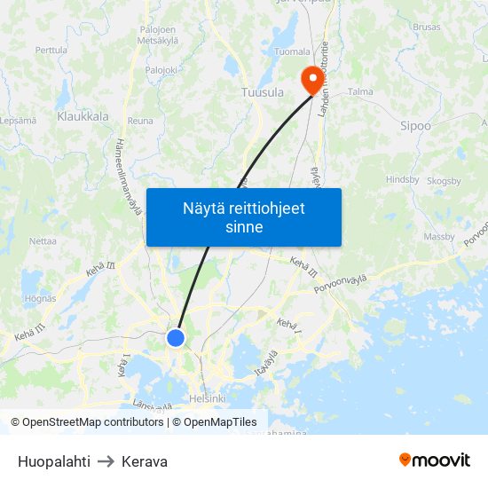 Huopalahti to Kerava map