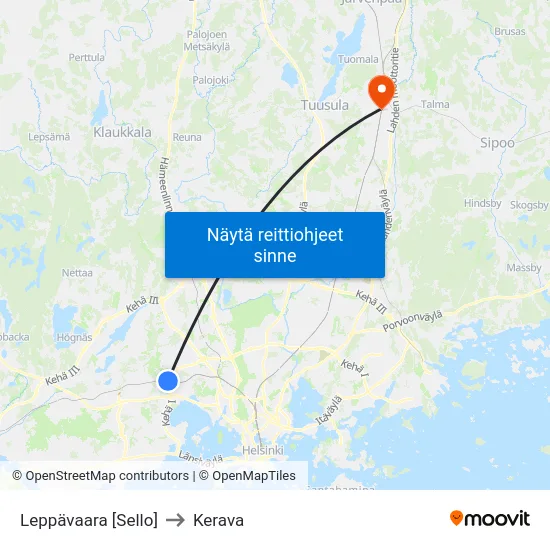 Leppävaara [Sello] to Kerava map