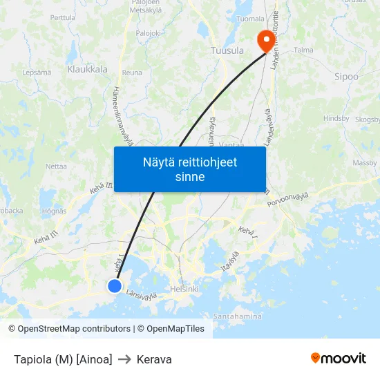 Tapiola (M) [Ainoa] to Kerava map