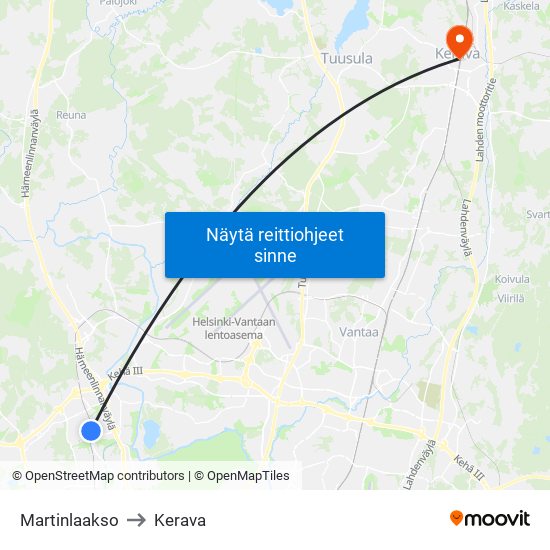 Martinlaakso to Kerava map