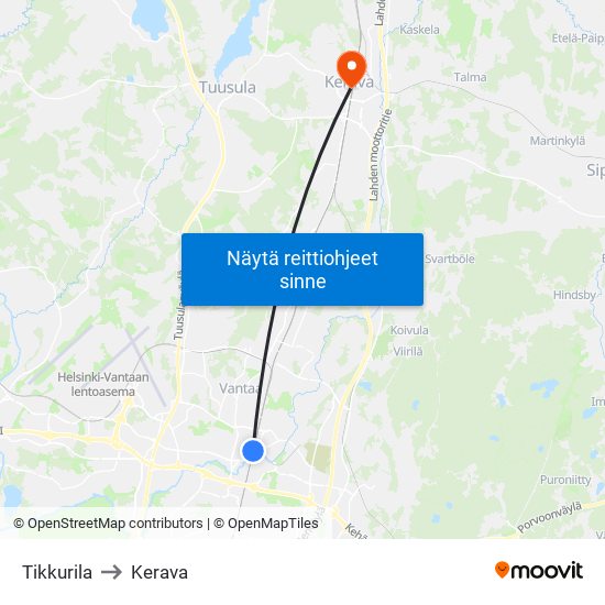 Tikkurila to Kerava map
