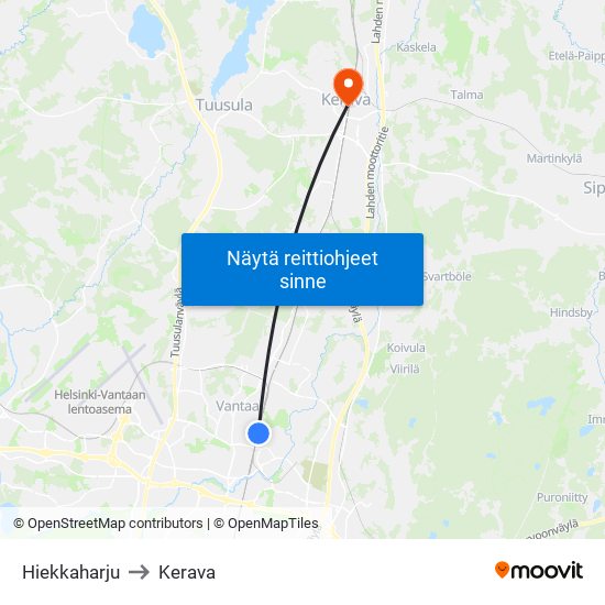 Hiekkaharju to Kerava map