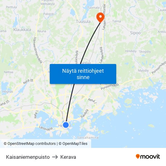 Kaisaniemenpuisto to Kerava map
