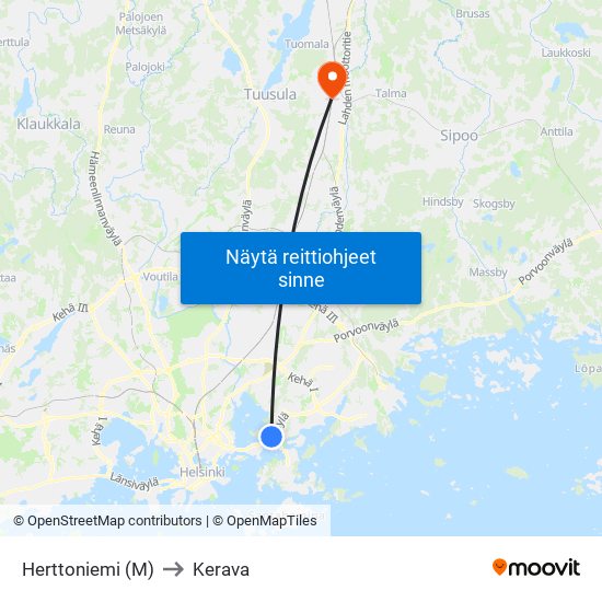 Herttoniemi (M) to Kerava map
