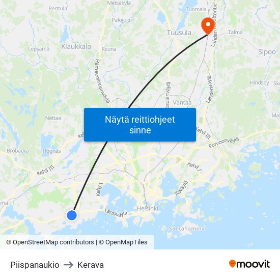 Piispanaukio to Kerava map