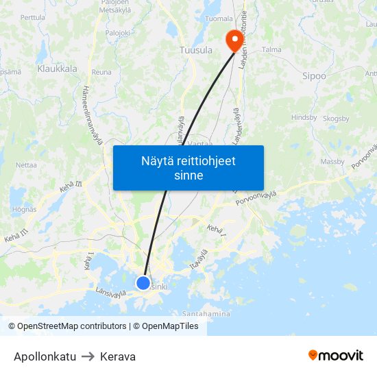 Apollonkatu to Kerava map