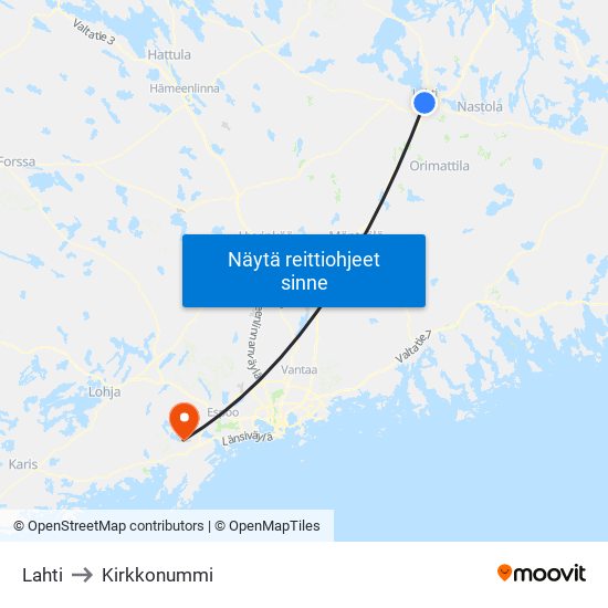 Lahti to Kirkkonummi map