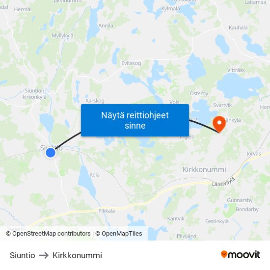 Siuntio to Kirkkonummi map