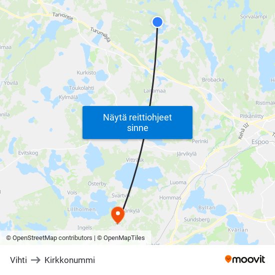 Vihti to Kirkkonummi map