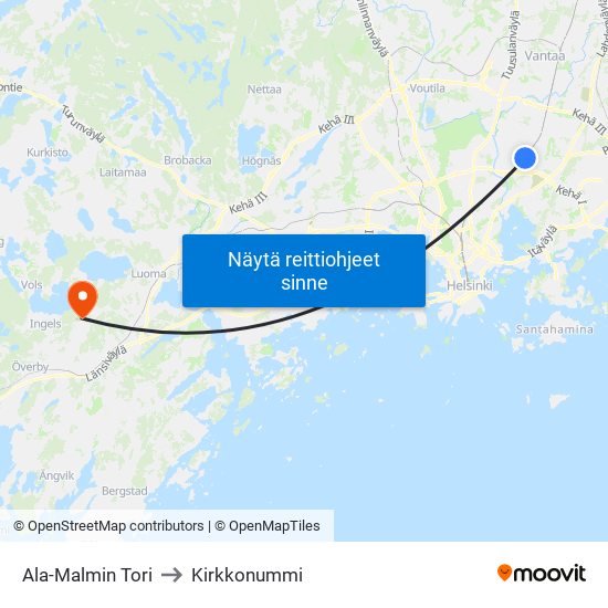Ala-Malmin Tori to Kirkkonummi map