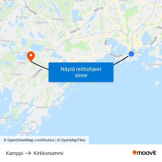 Kamppi to Kirkkonummi map