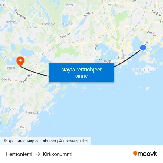 Herttoniemi to Kirkkonummi map
