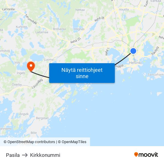Pasila to Kirkkonummi map