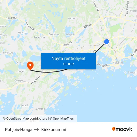 Pohjois-Haaga to Kirkkonummi map