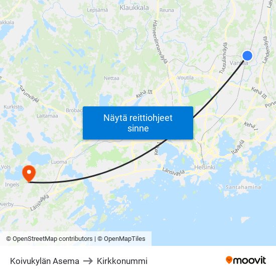 Koivukylän Asema to Kirkkonummi map