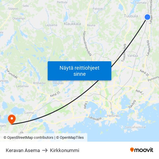 Keravan Asema to Kirkkonummi map