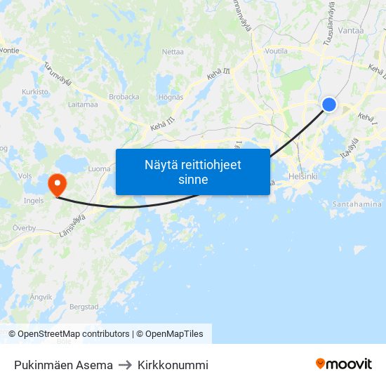 Pukinmäen Asema to Kirkkonummi map