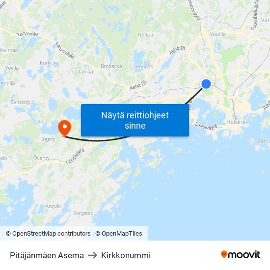 Pitäjänmäen Asema to Kirkkonummi map