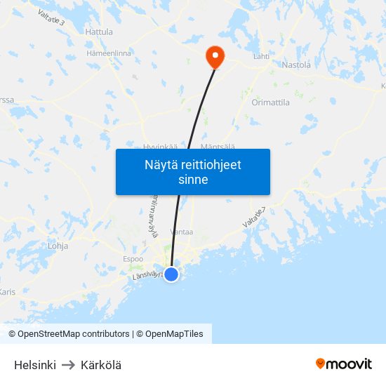 Helsinki to Kärkölä map