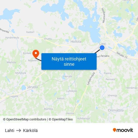 Lahti to Kärkölä map