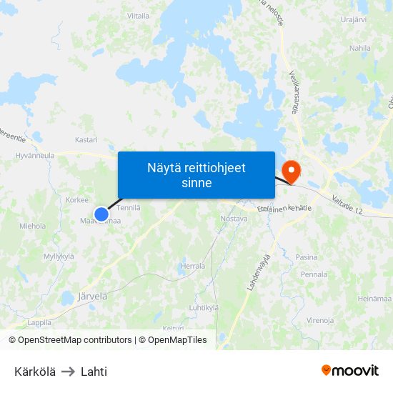 Kärkölä to Lahti map