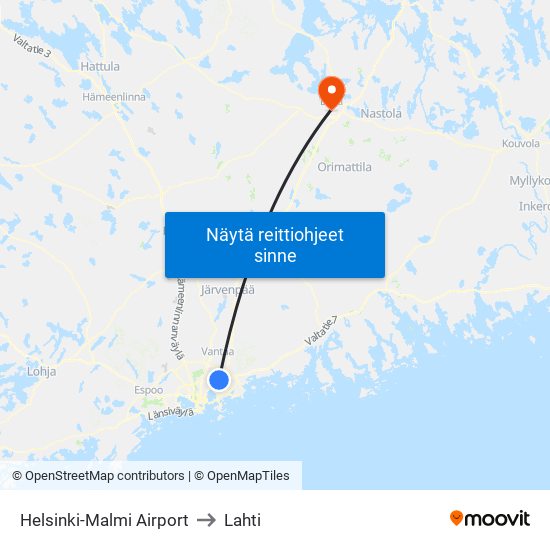 Helsinki-Malmi Airport to Lahti map
