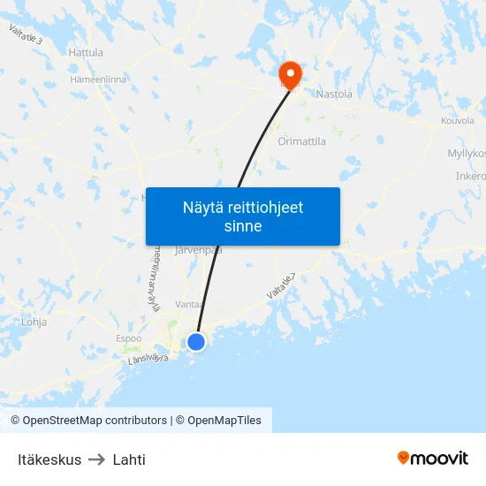 Itäkeskus to Lahti map