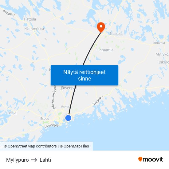 Myllypuro to Lahti map