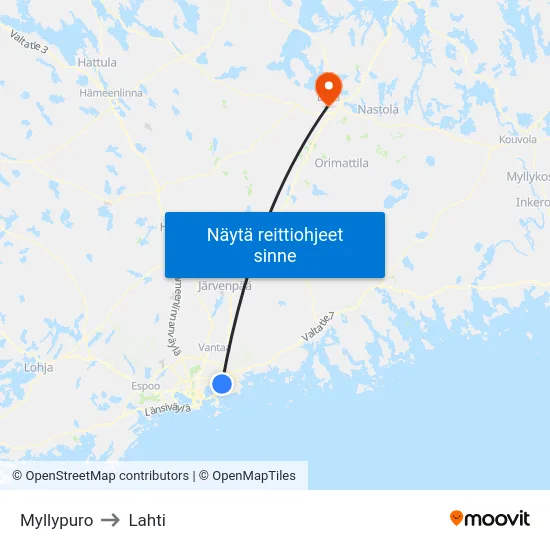 Myllypuro to Lahti map