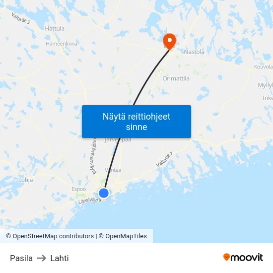 Pasila to Lahti map