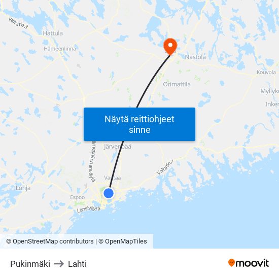 Pukinmäki to Lahti map