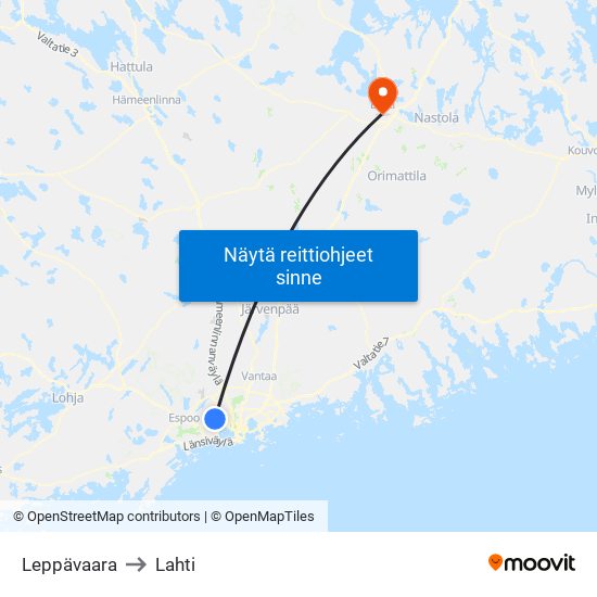 Leppävaara to Lahti map