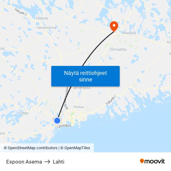 Espoon Asema to Lahti map