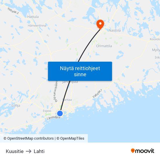 Kuusitie to Lahti map