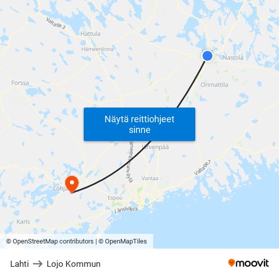 Lahti to Lojo Kommun map