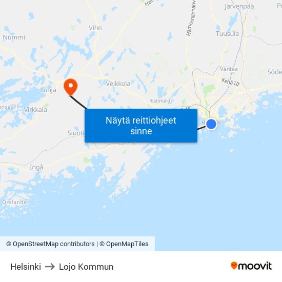 Helsinki to Lojo Kommun map