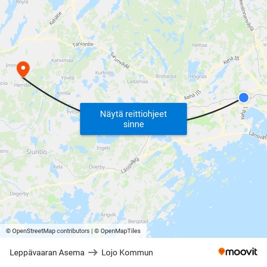 Leppävaaran Asema to Lojo Kommun map