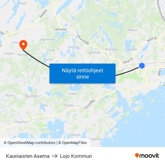 Kauniaisten Asema to Lojo Kommun map