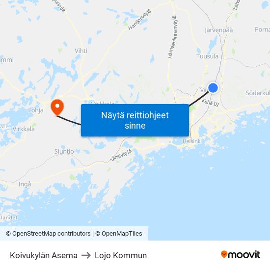 Koivukylän Asema to Lojo Kommun map