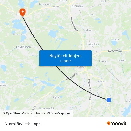 Nurmijärvi to Loppi map
