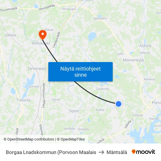 Borgaa Lnadskommun (Porvoon Maalais to Mäntsälä map