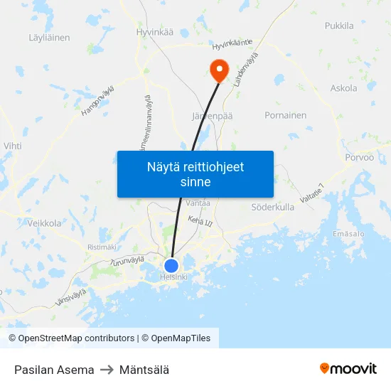 Pasilan Asema to Mäntsälä map