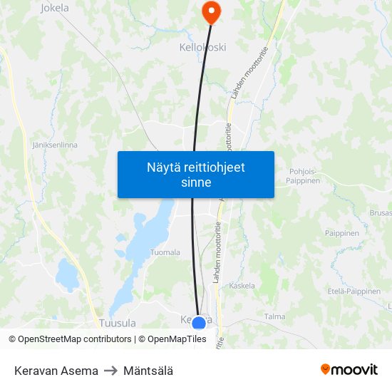 Keravan Asema to Mäntsälä map