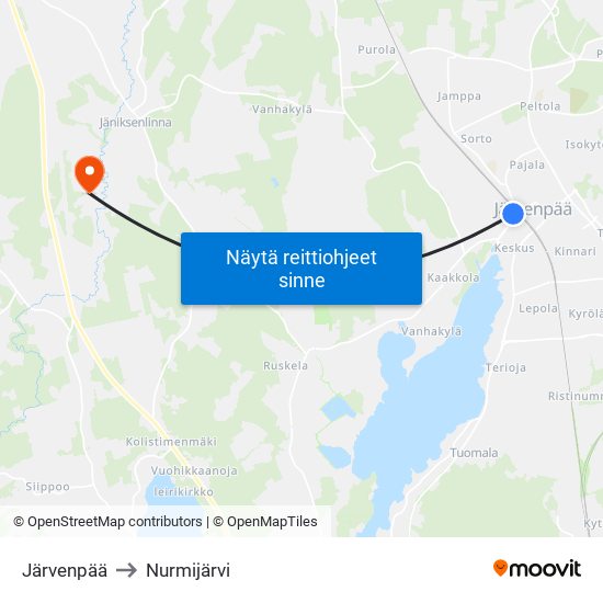Järvenpää to Nurmijärvi map